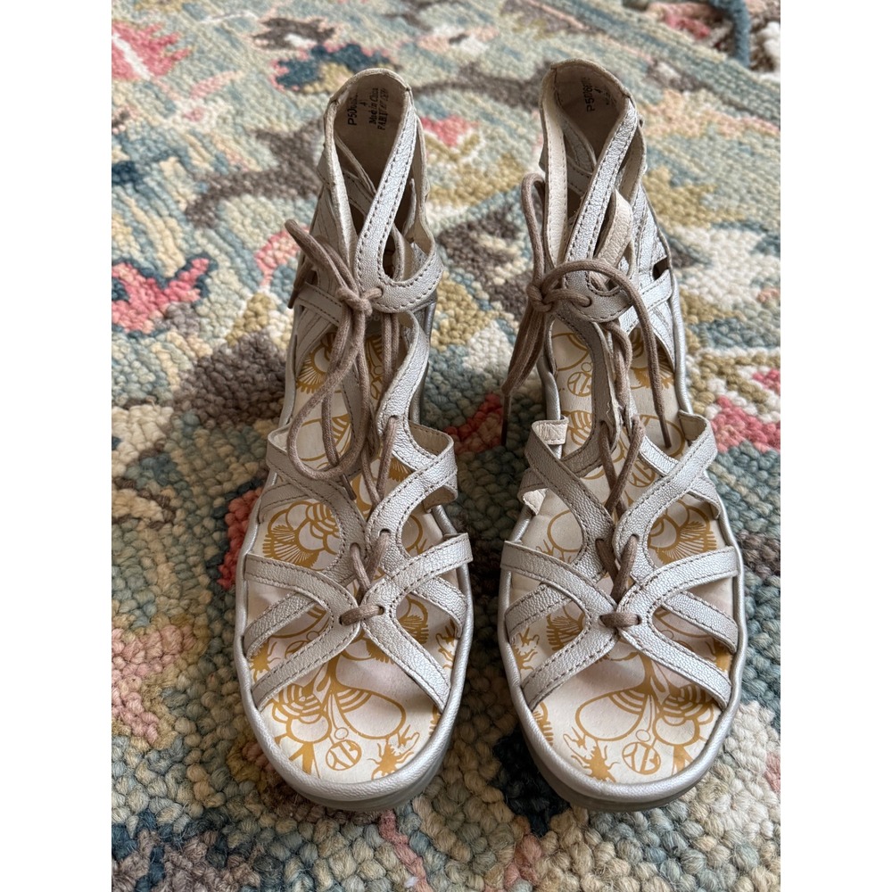 FLY London Yuke Leather Lace Up Platform Wedge Sandals EU 41 US 10